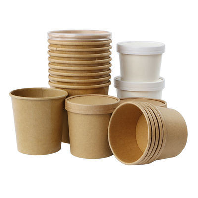 Soup Cup Porridge Bucket Disposable Paper Cups Round 16oz With Lid Noodle Bowls